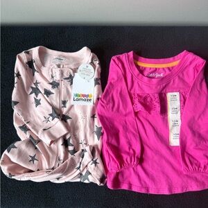 Girls bundle Cat & Jack Pink Long Sleeve shirt 12M and Lamaze sleeper 6M